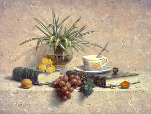 Still life with a plant in a glass
