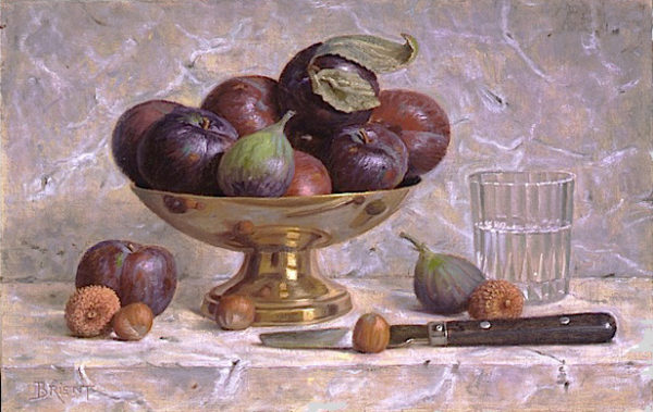 A Plate of plums and a glass of water